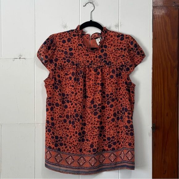 Joie Rust Orange Floral Cap Sleeve Blouse Size Large - Picture 1 of 4